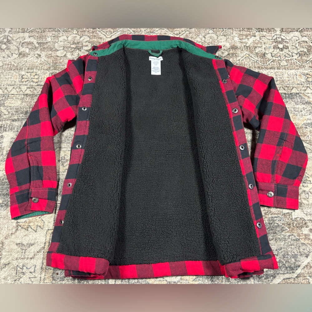 Tommy Bahama Boy Red Checked Flannel Shacket jacket Sherpa Lined Size XL (14) - Picture 5 of 6